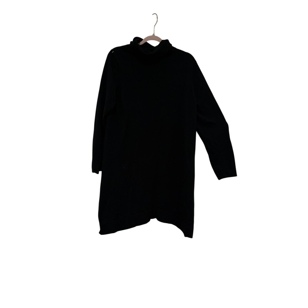Eileen Fisher sz L minimalist Merlino Wool Turtleneck sweater dress black KK